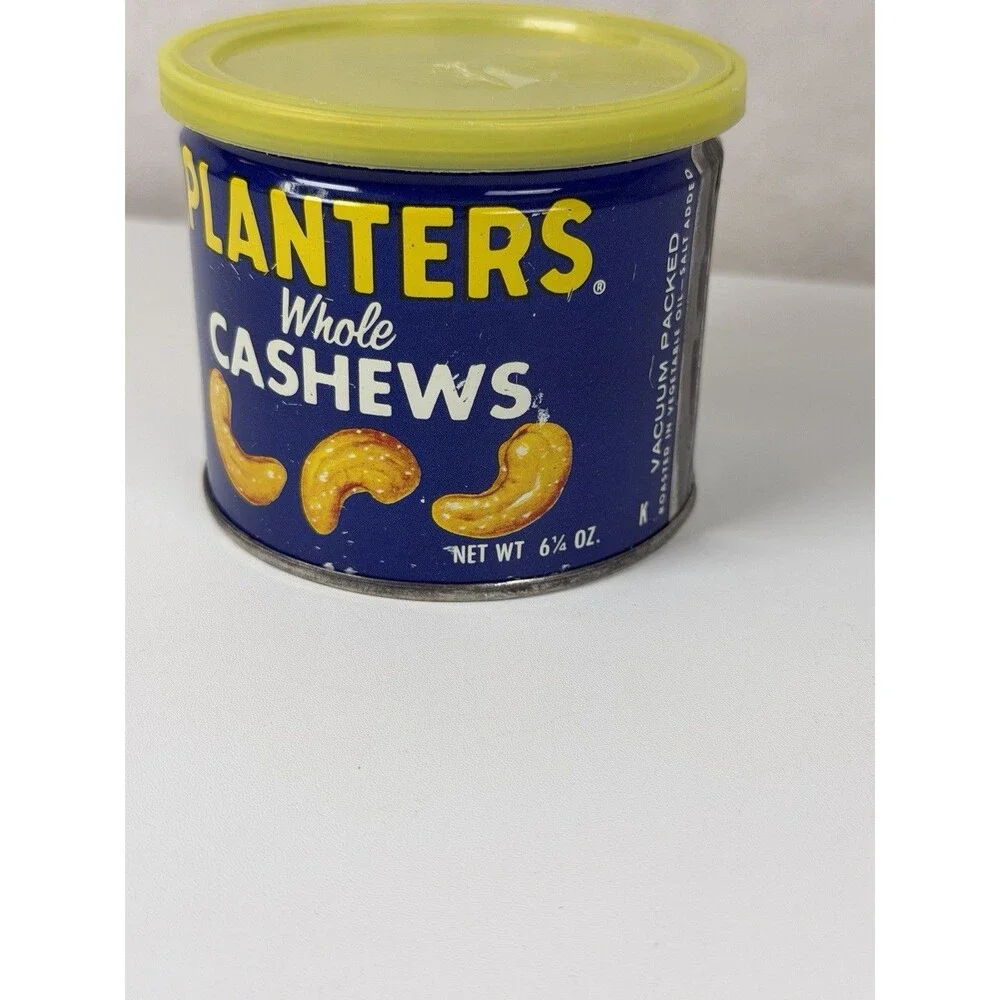 Vintage Planters Whole Cashews Tin with Yellow Lid - 6.5 oz Key-Open Metal Can